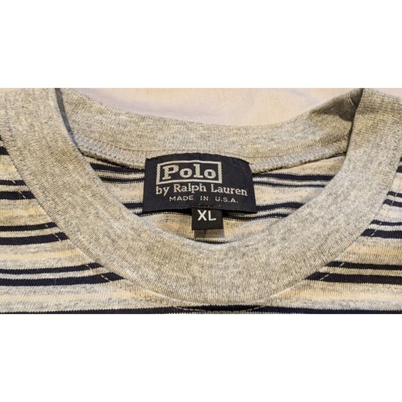 NEW Vintage Stock Polo Ralph Lauren Men's Gray & Black Striped Crew T-Shirt XL - Picture 3 of 7